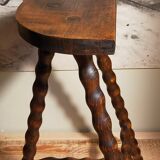 Stool high tripod solid wood turned vintage