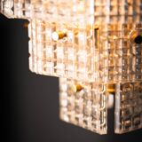 Vintage Embossed Glass Chandelier: 1970s Brass Pendant Lamp