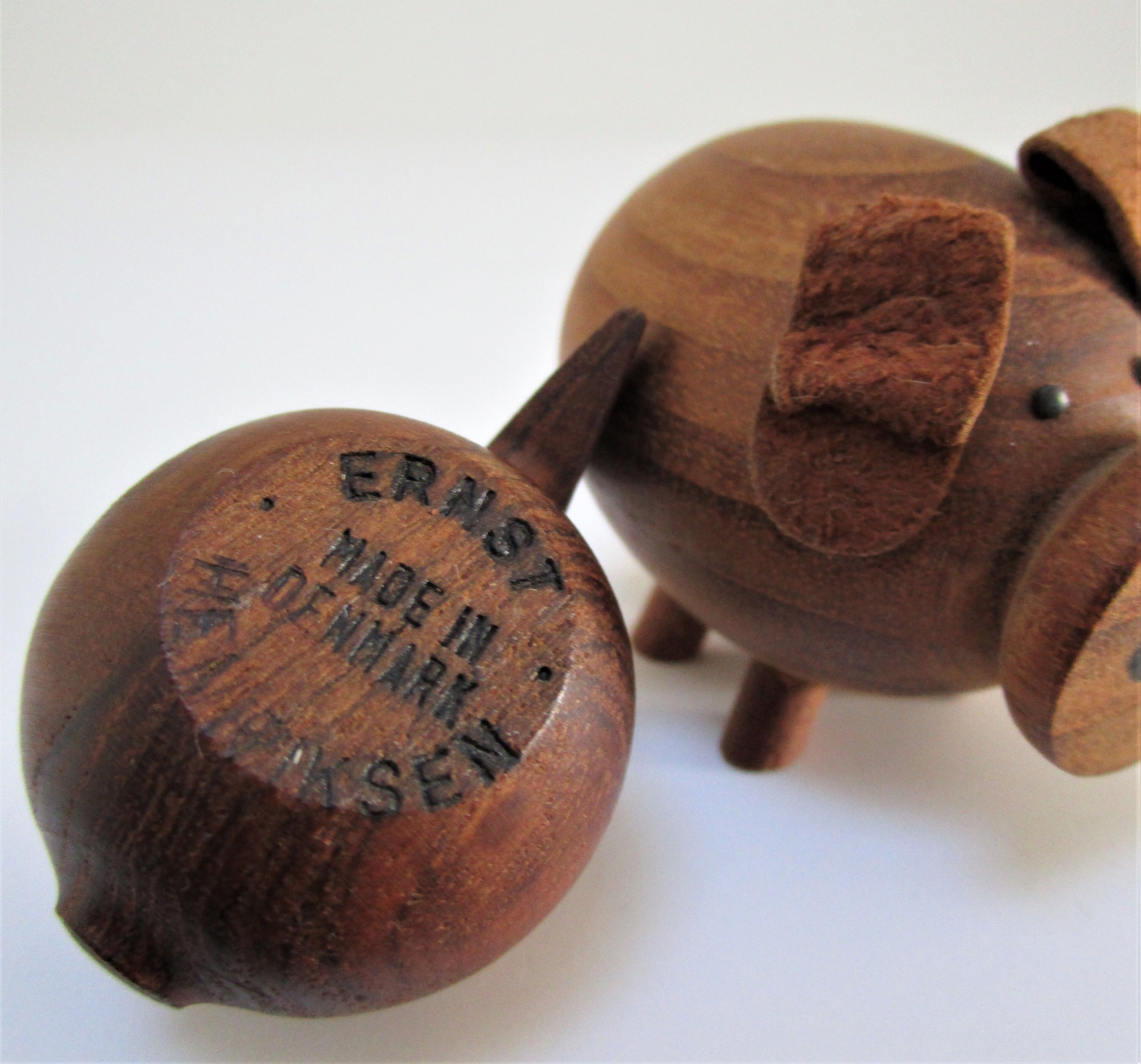 pig and fish wood teak vintage Scandinavian toy 60s