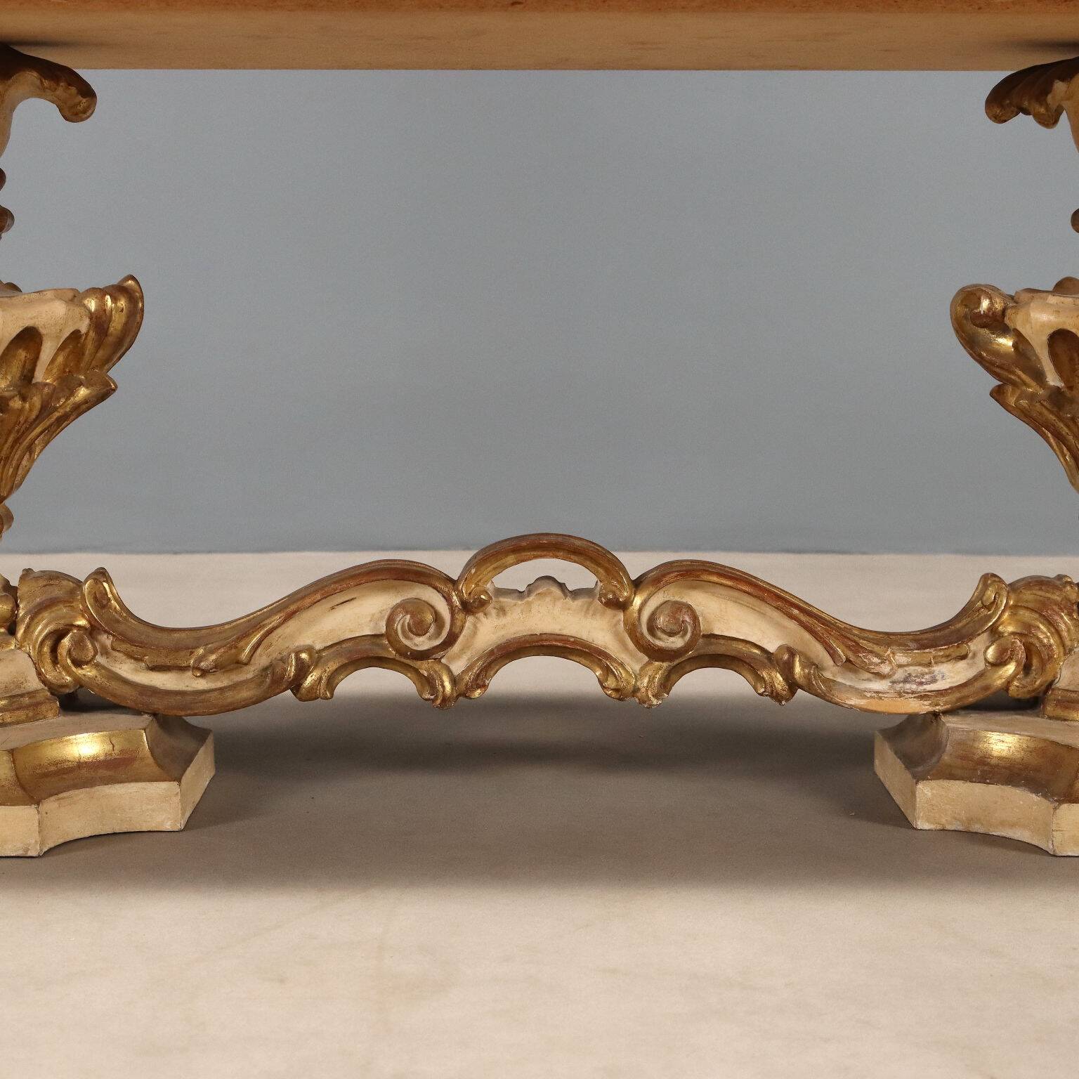 Antique baroque-style coffee table in wood, 19th century