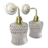 Pair of glass and ceramic wall lights