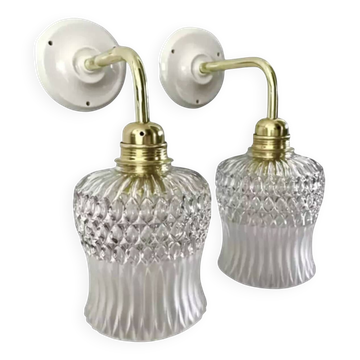 Paire d’appliques murales en verre et céramique