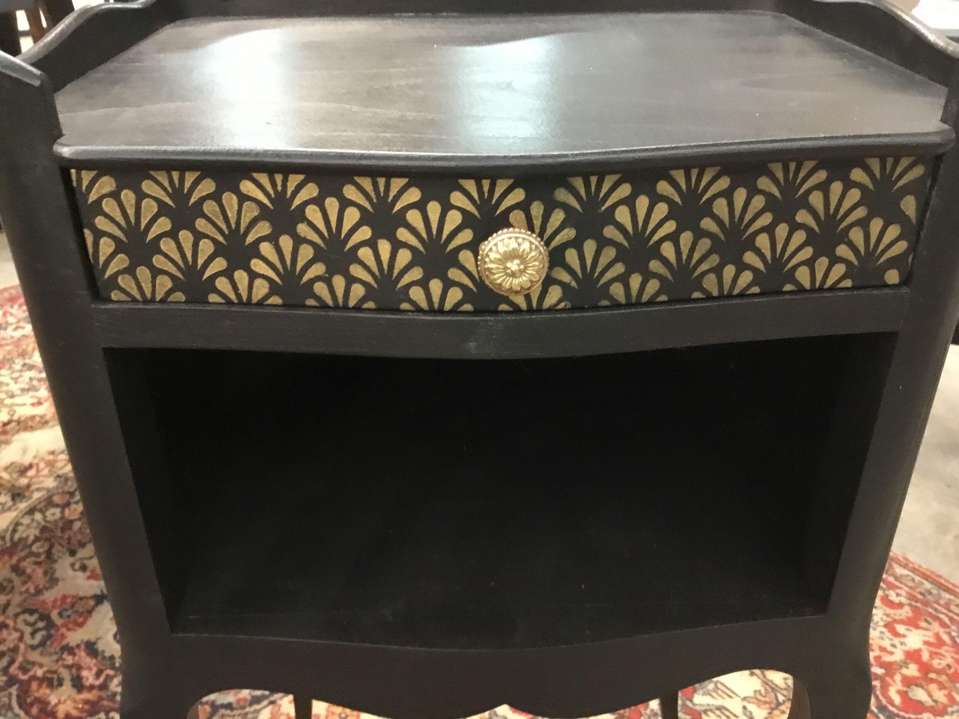 Bedside with drawer, black with patterns