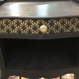 Bedside with drawer, black with patterns