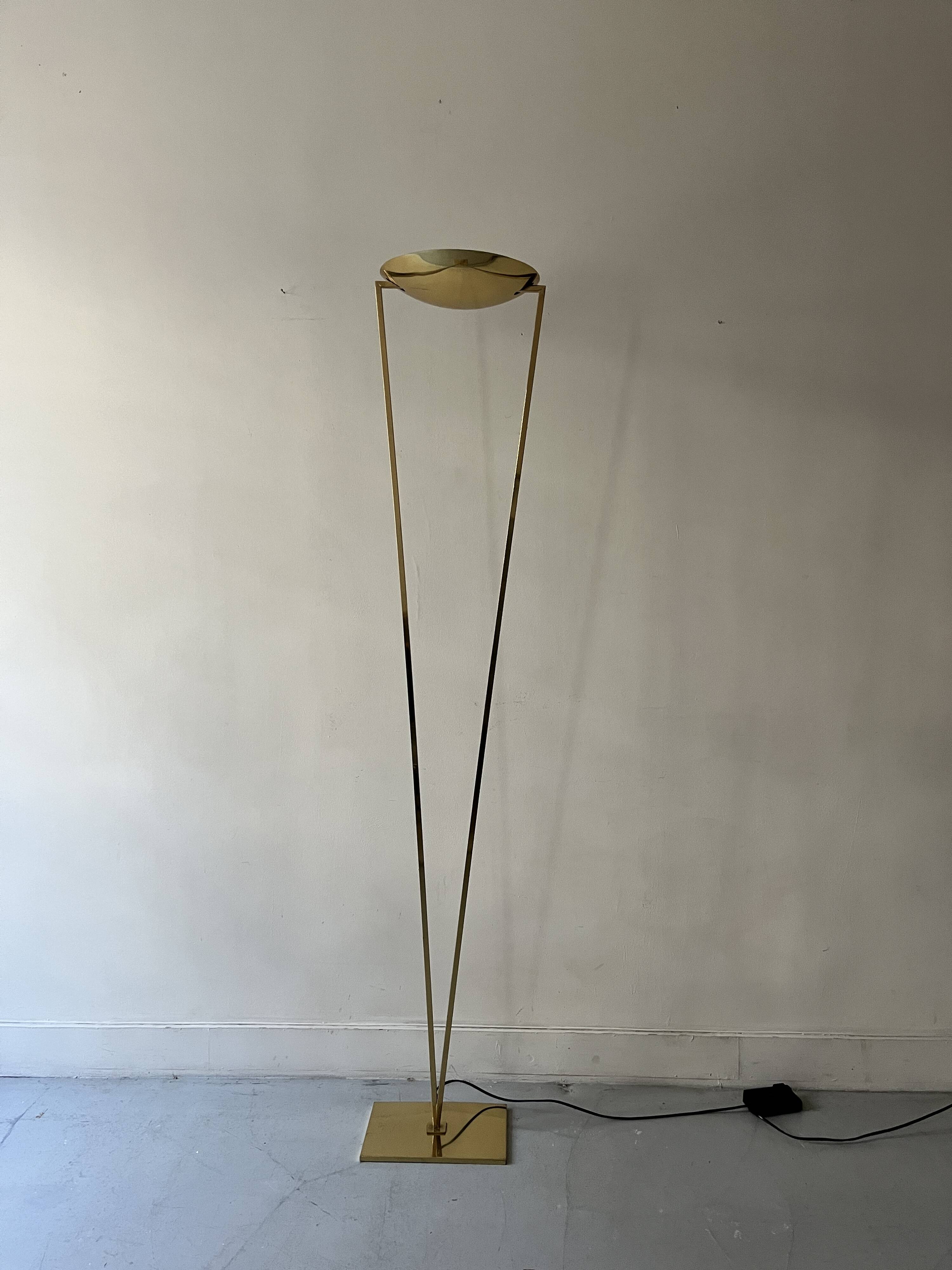 Large halogen floor lamp in polished brass, italy 1970