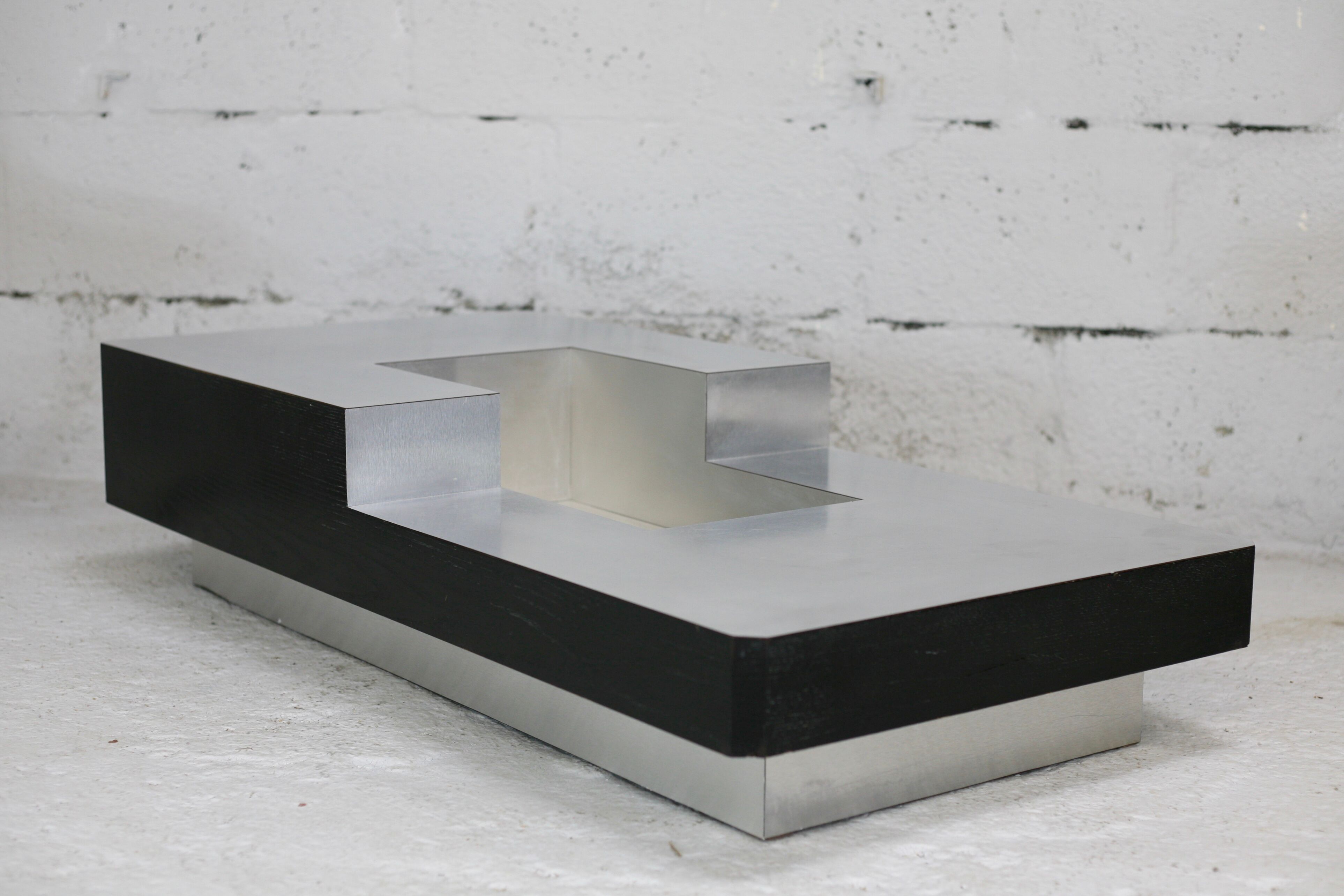 Coffee table "Space Age", wood, aluminum veneer, France, circa 1970