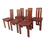 Lot of 6 dining room chairs '70, similar to Pietro Costantini ELLO chairs. Leather and wood.