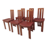Suite de 6 chaises en bois et cuir, années 1980