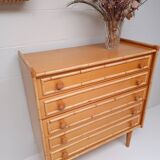 Bamboo and rattan wood chest of drawers from the 60s