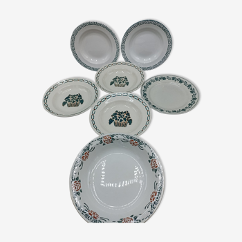 Lot dépareillé d'assiettes anciennes + plat - Vert