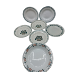 Mismatched set of old plates + dish - Green