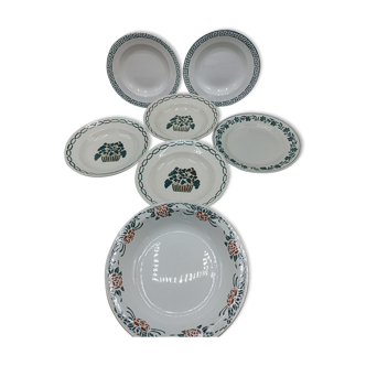 Lot dépareillé d'assiettes anciennes + plat - Vert