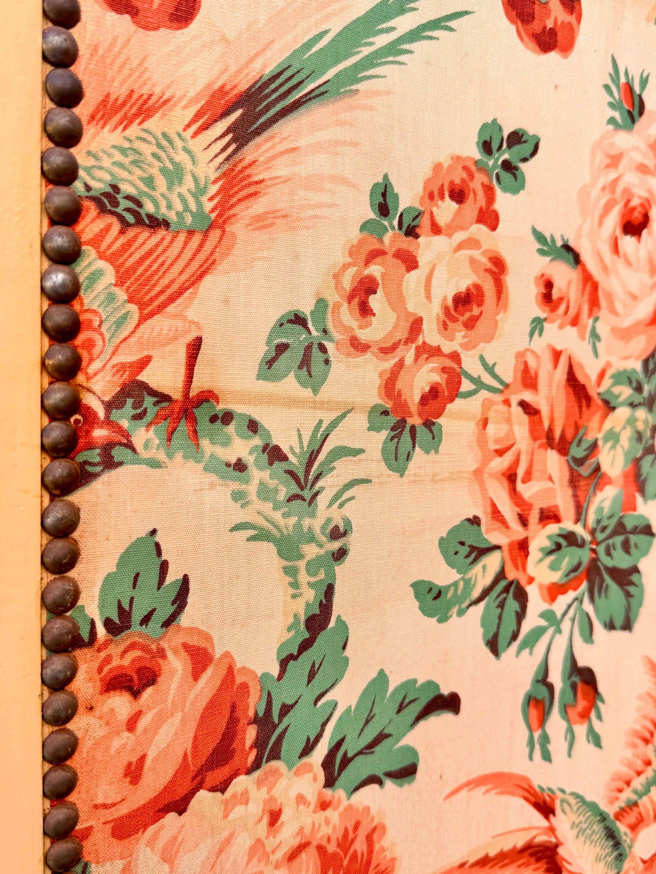 Antique 4-panel floral screen