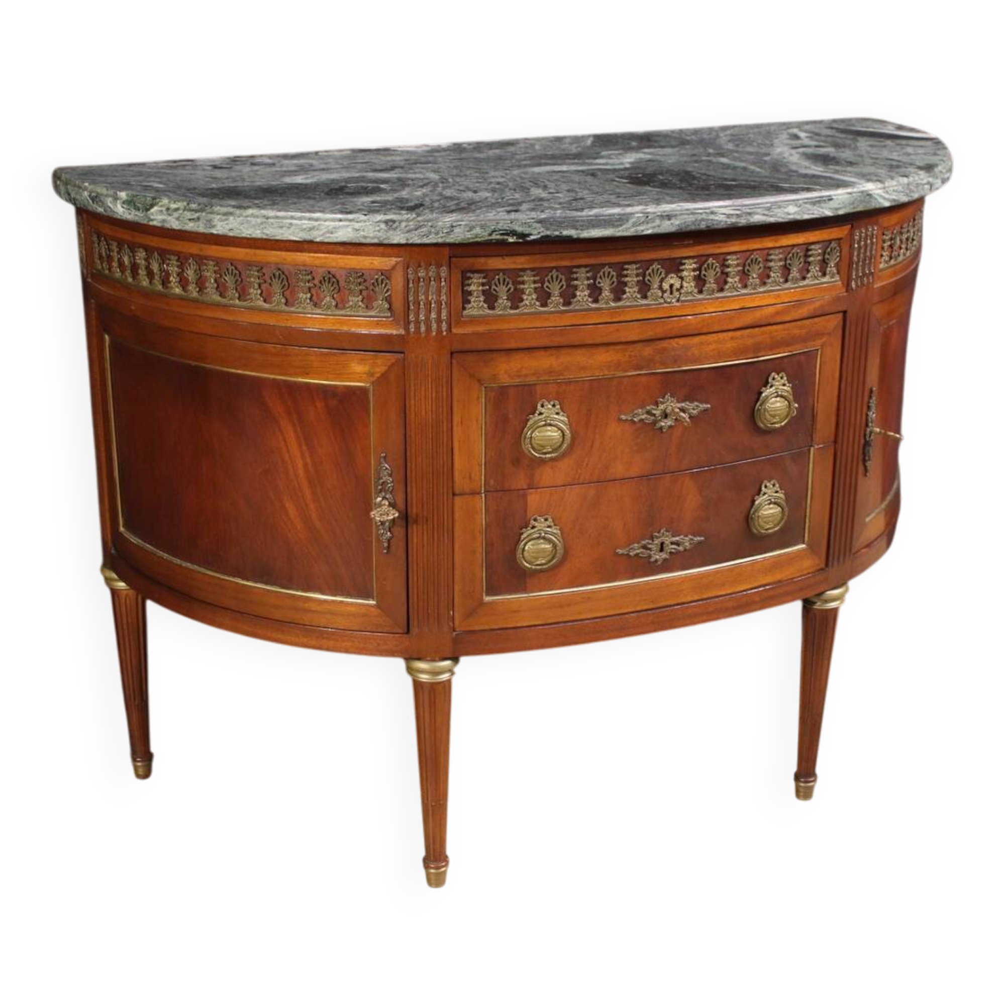French Louis XVI style half-moon commode with marble top