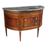 French Louis XVI style half-moon commode with marble top