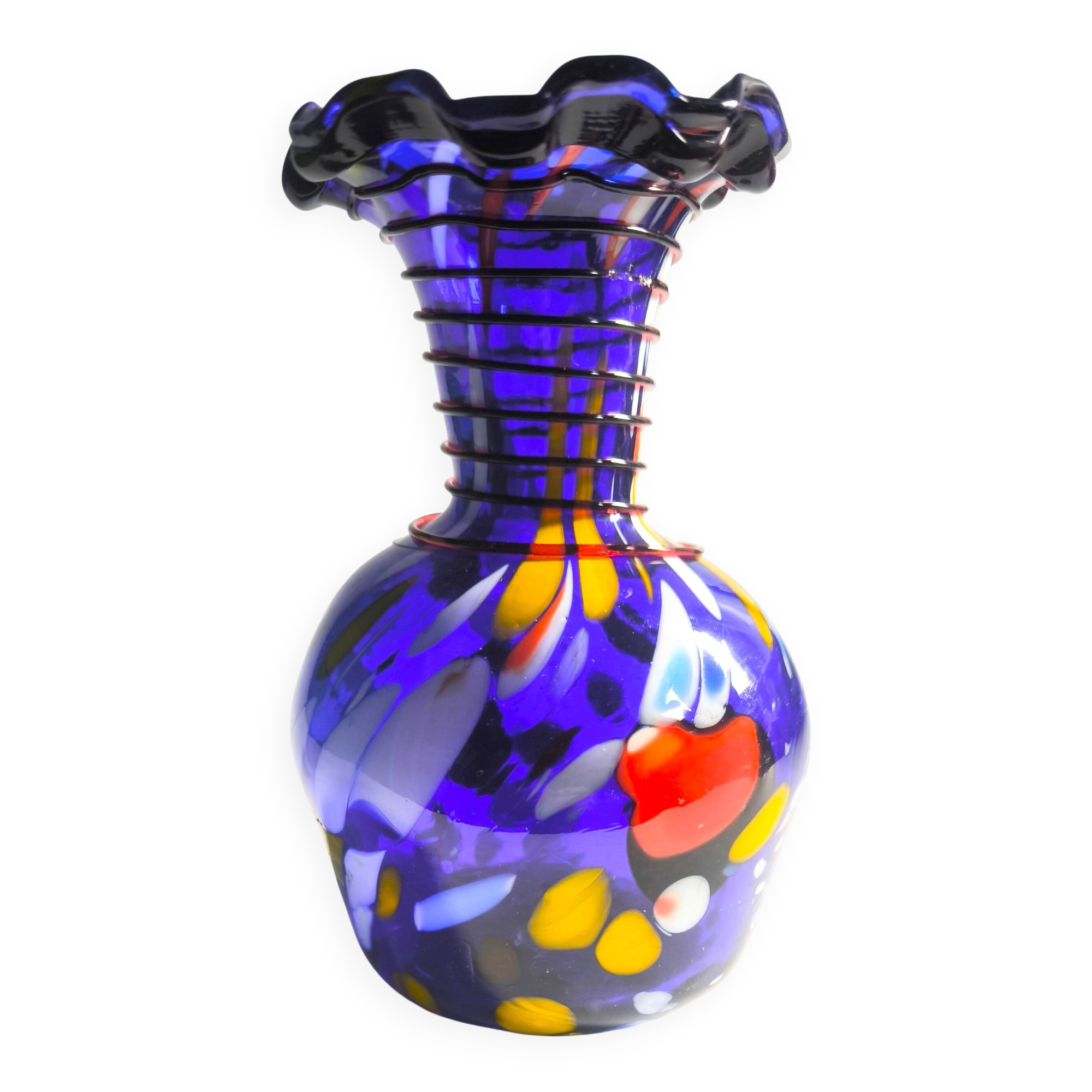 Vase en verre de Murano à bord roulé, années 60