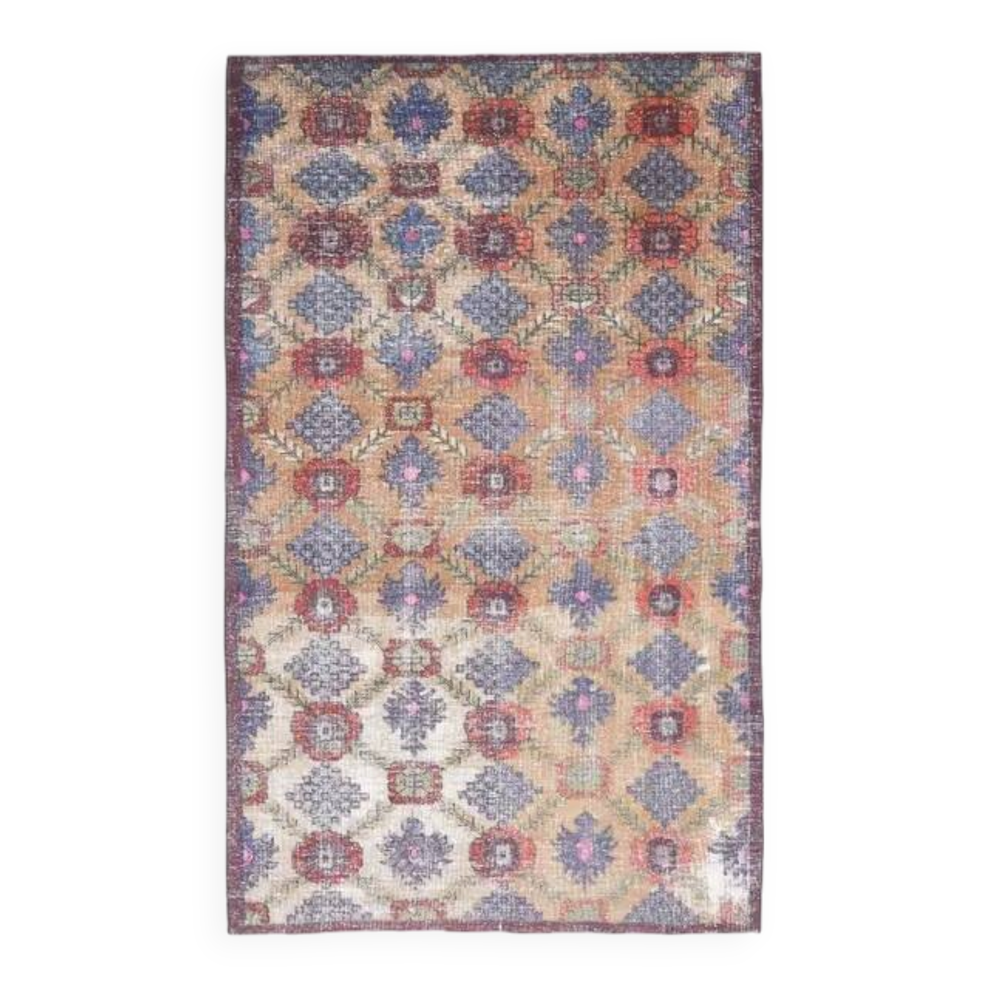 Tapis vintage turc Oushak fait main en laine et coton marron