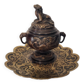 Old bronze inkwell ht 12 cm