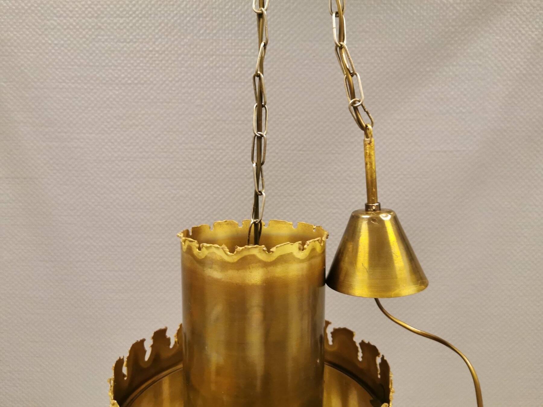 Brutalist brass hanging lamp, designed by Svend Aage Holm Sørensen Denmark