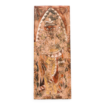 Bas-relief in terracotta, raw art, signed Christophe Jehan.