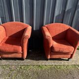 Pair of Art Deco style fabric club armchairs