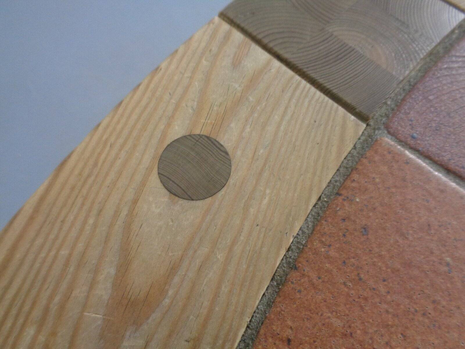 Large pine and ceramic coffee table by Lisbeth Sallingboe for Sallingboe, Denmark, 1970s.