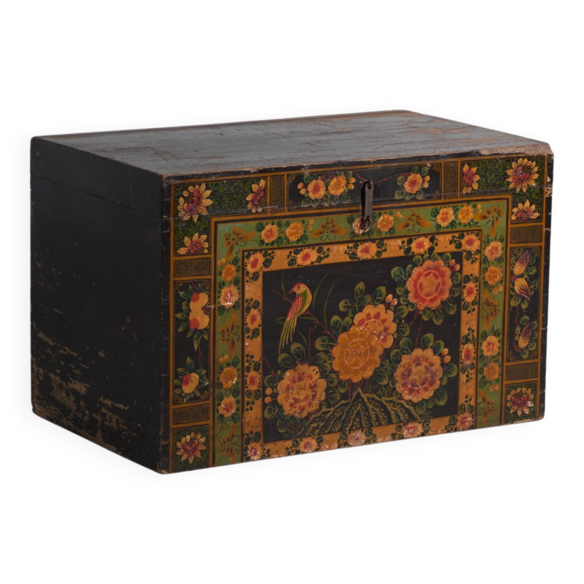 Antique chest painted in pine wood – China, around 1900