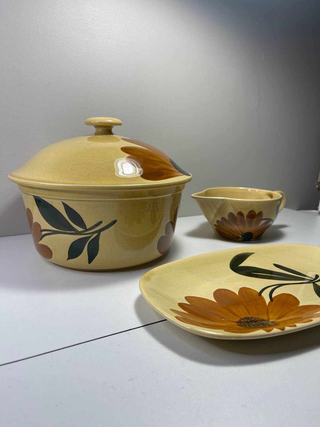 Gien earthenware tureen and gravy bowl set, Tournesol collection