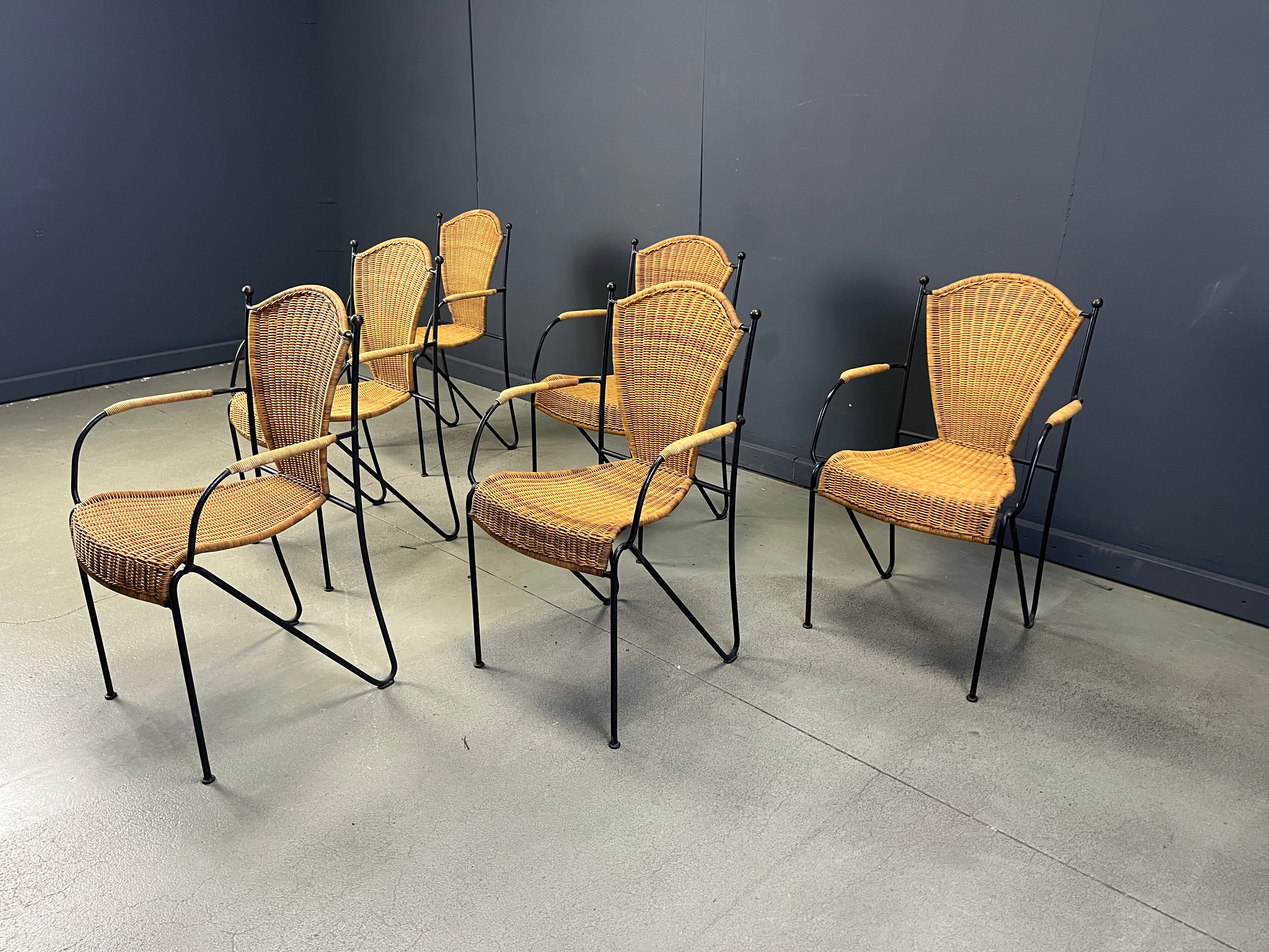 Wicker chairs by Frederick Weinberg, 1960s, set of 6