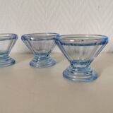 Set of glasses, coupe, ice cream, Normandy hole, cooked wine, digestives, art deco, blue