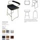 Kitchen bar stool with a smoked black metal back and dark brown leather.