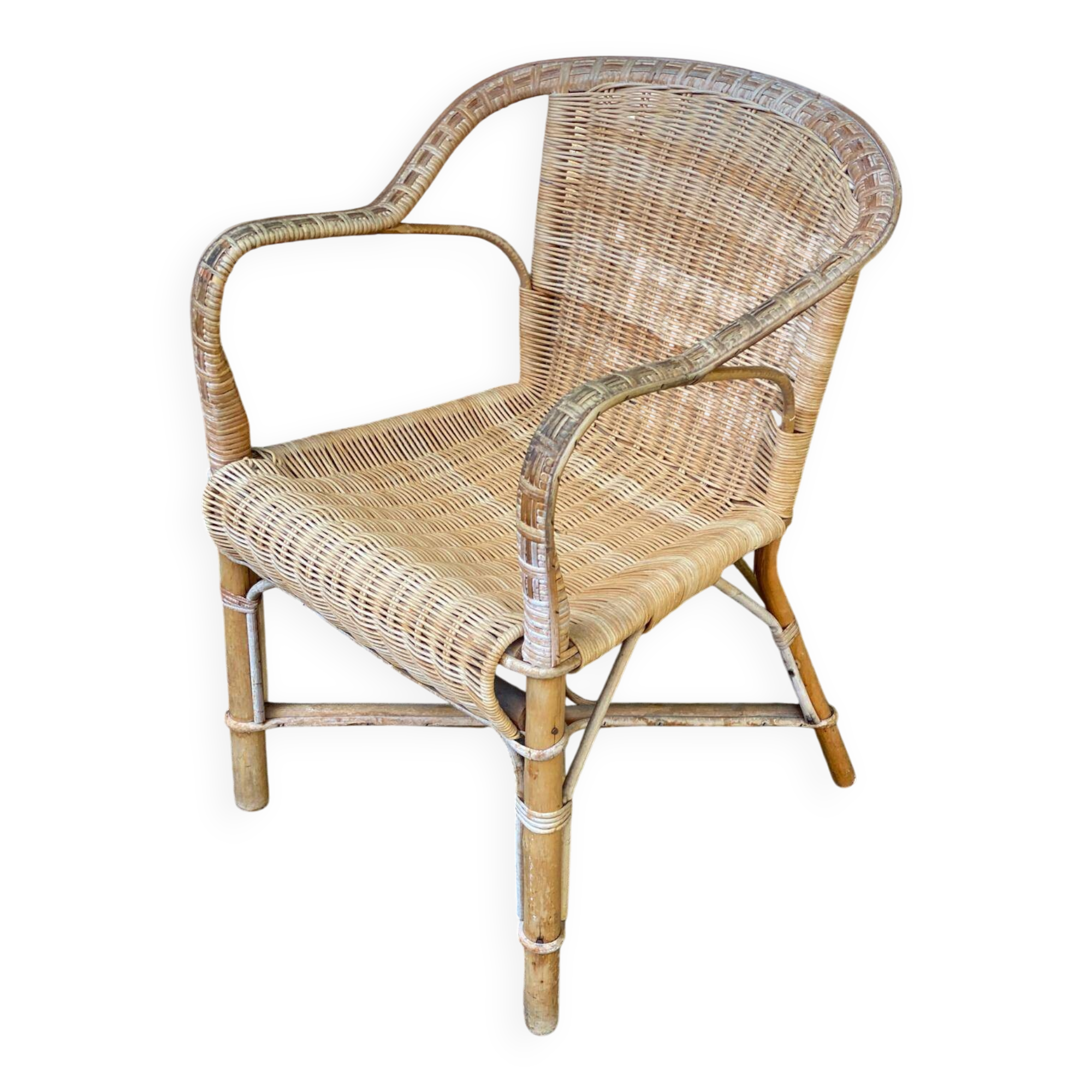 Fauteuil rotin et osier adulte 1970