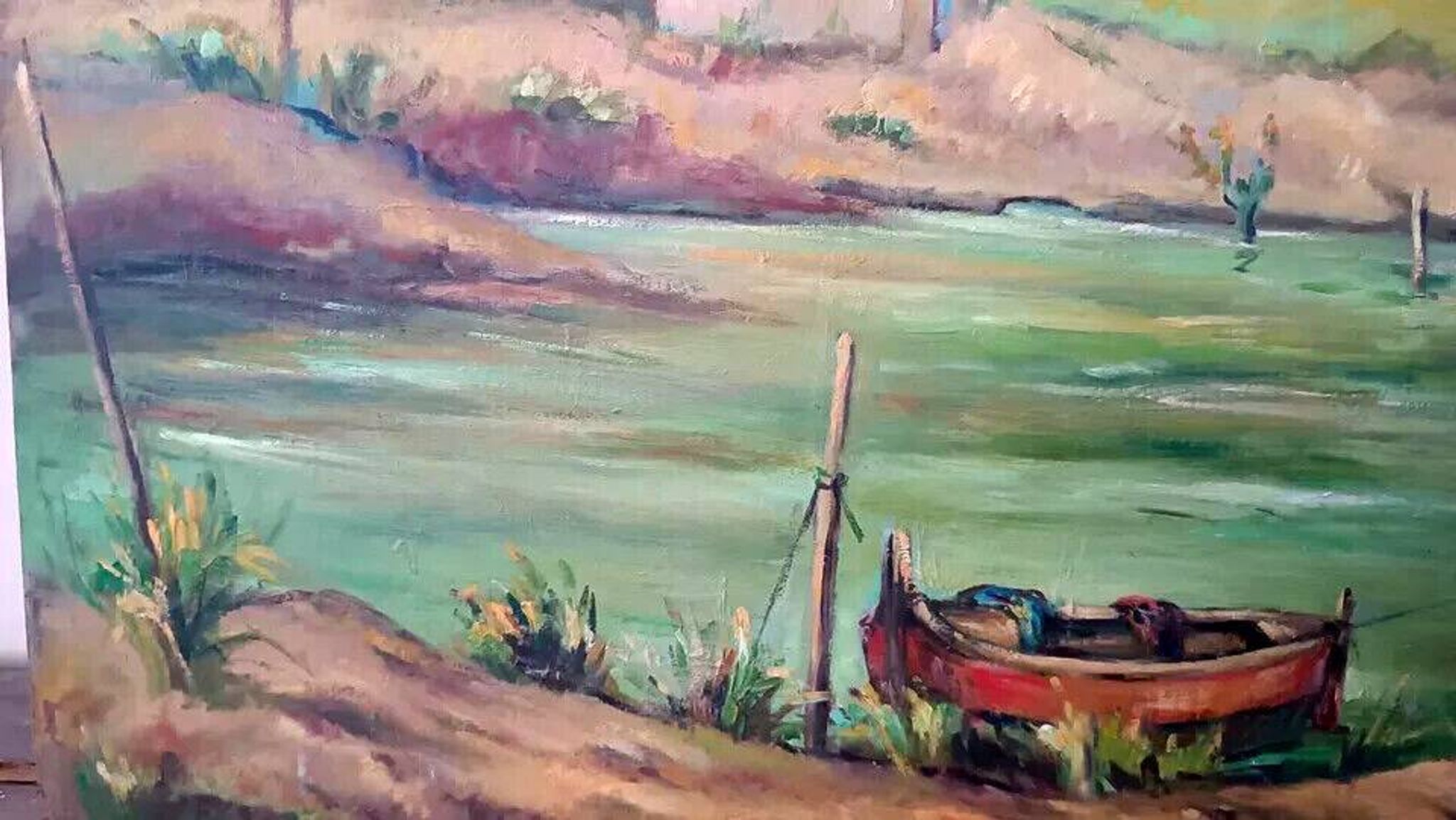Tuscan landscape painting oil on panel signed