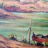 Tuscan landscape painting oil on panel signed