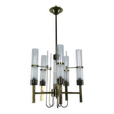 Sciolari, five arms brass and glass tube chandelier. Italy 1960s