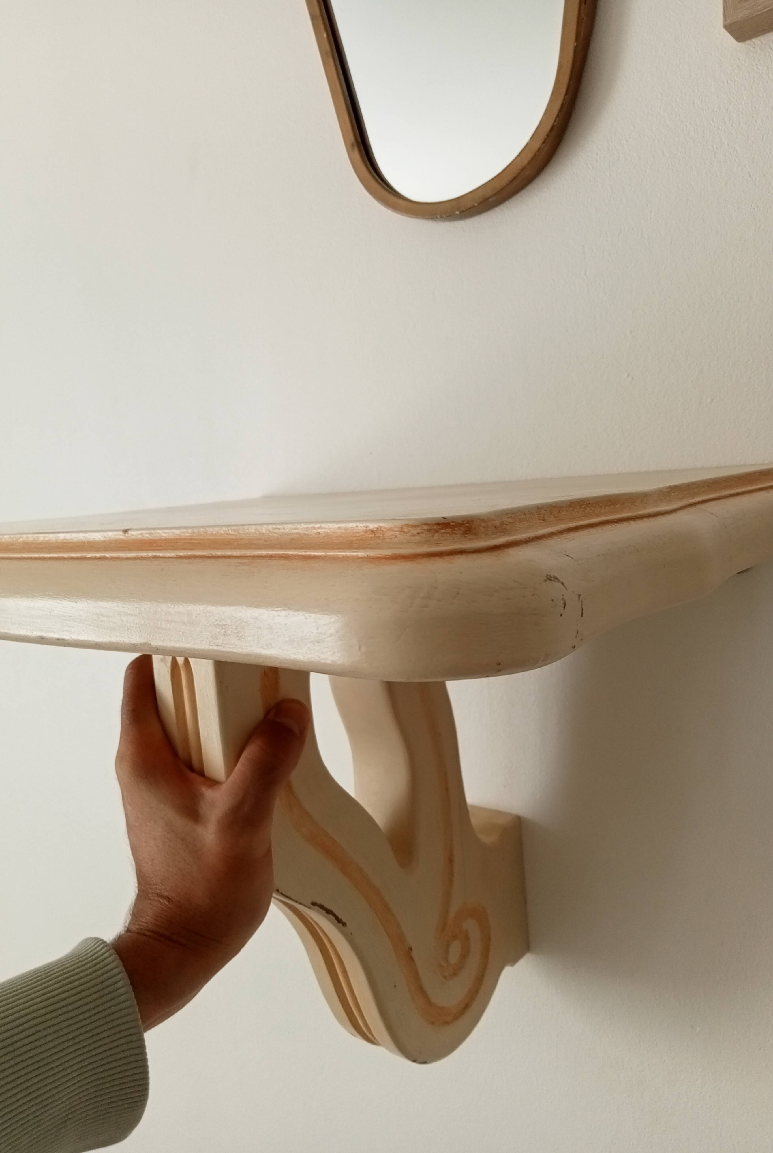 Vintage solid oak wall-mounted console shelf