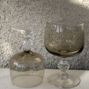 11 wine and water glasses in smoked grey glass and transparent base vintage 1970