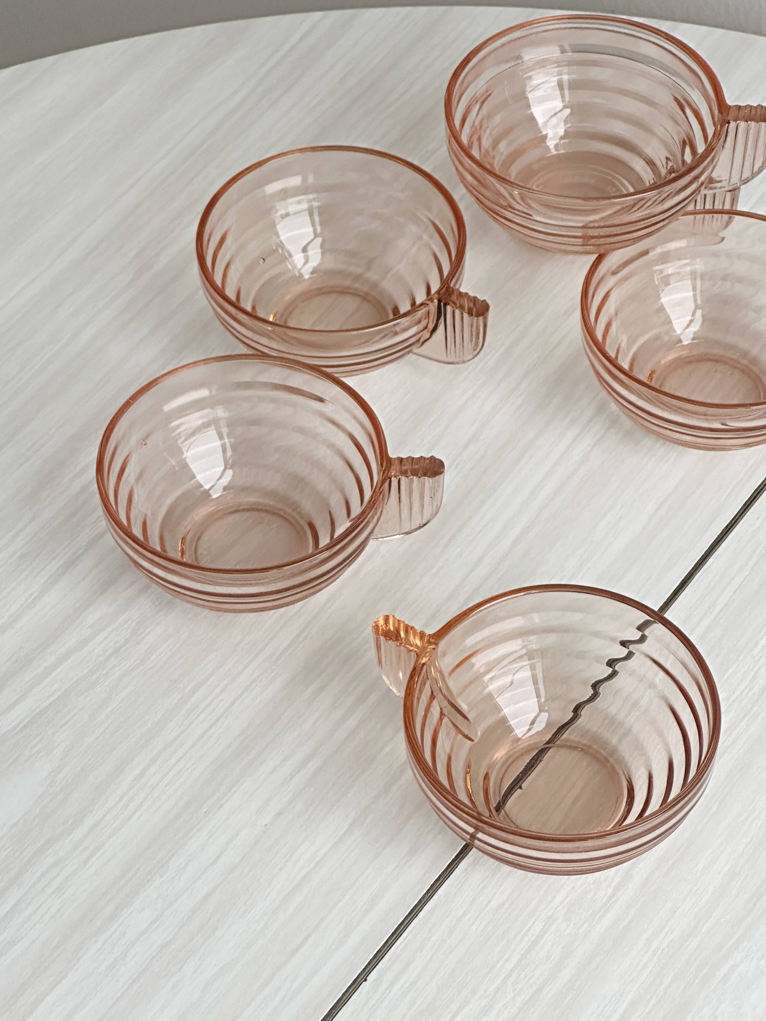 Thick old rose glass cups