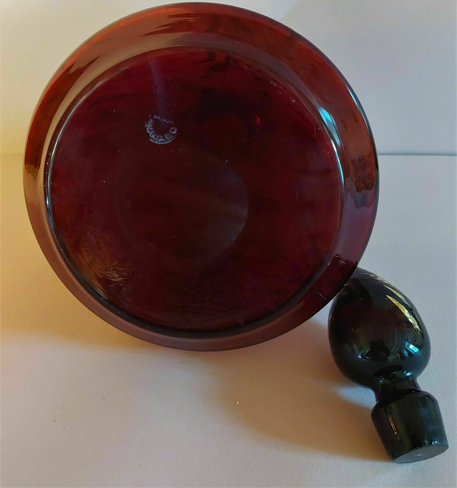 Vintage glass decanter Monaco glassware ruby and gold