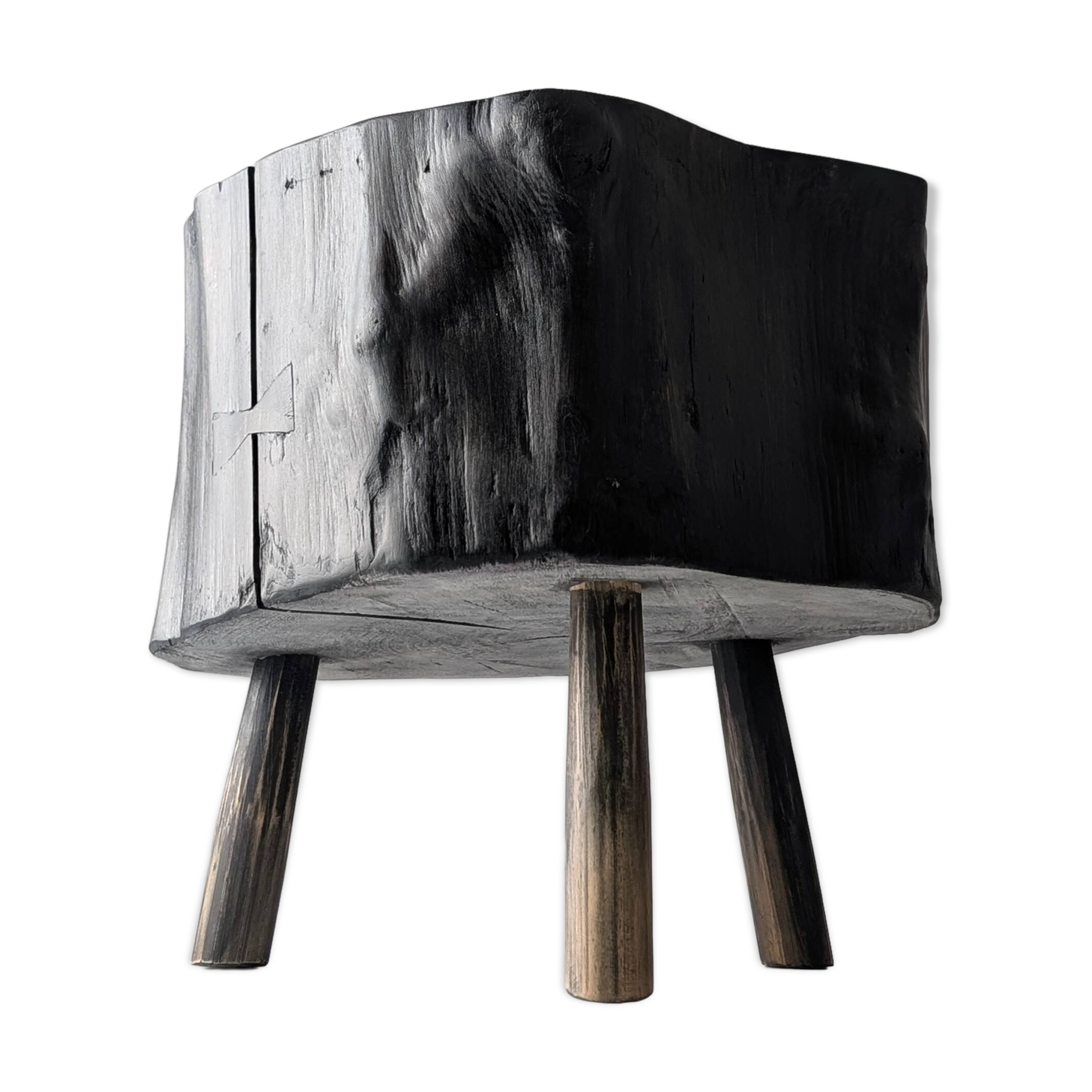 Wabi-Sabi black ebonised wood stool with butterfly joints