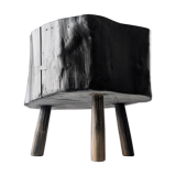 Wabi-Sabi black ebonised wood stool with butterfly joints