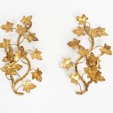 Gilt Pair of 1960's Italian 'Ivy' candle holders