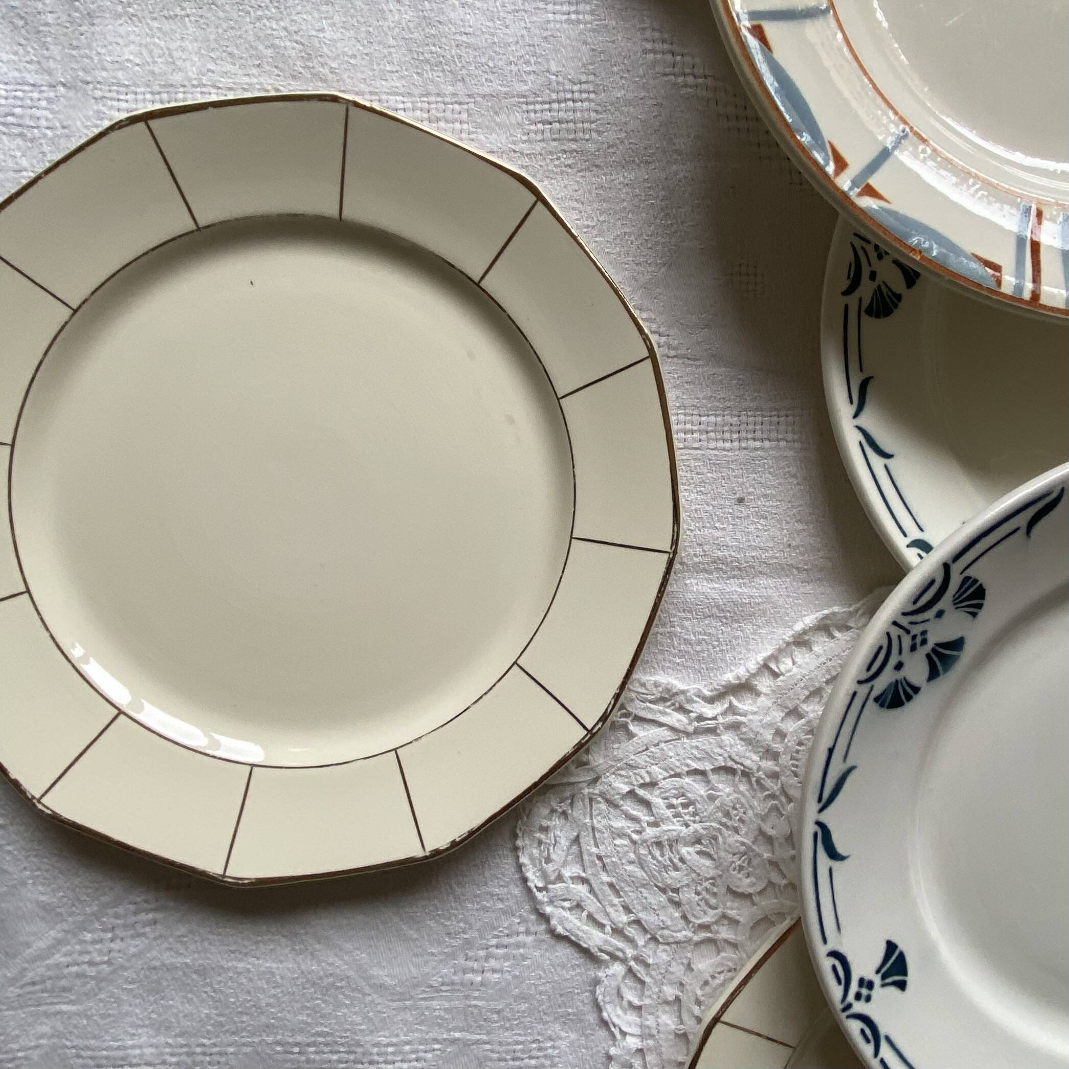 Set of 6 mismatched old earthenware dessert plates Badonviller Longwy