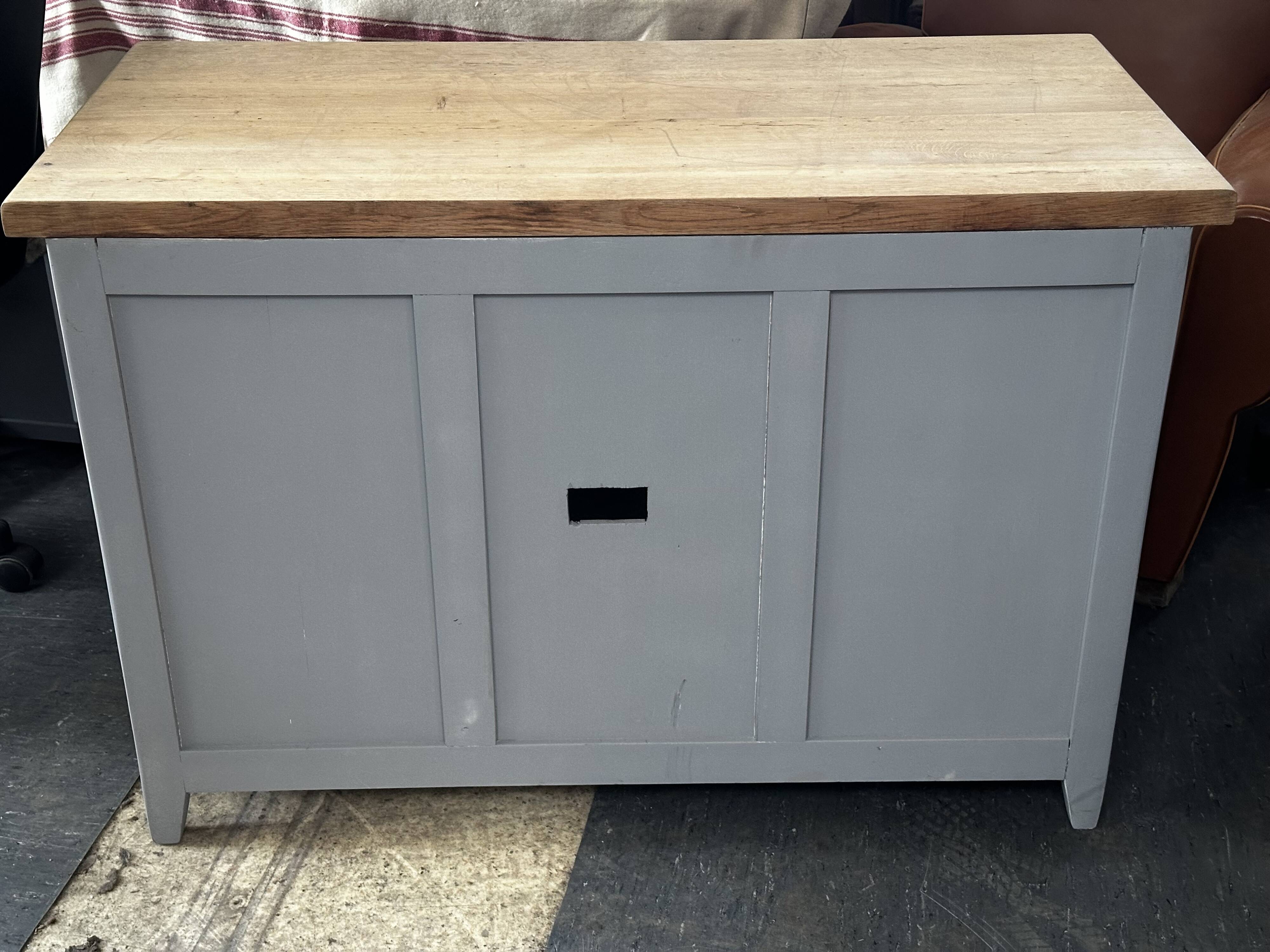 Vintage sideboard painted in gray and raw wood