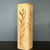 Stoneware vase with herbarium decoration by Raymonde Leduc, Vallauris, 1960s