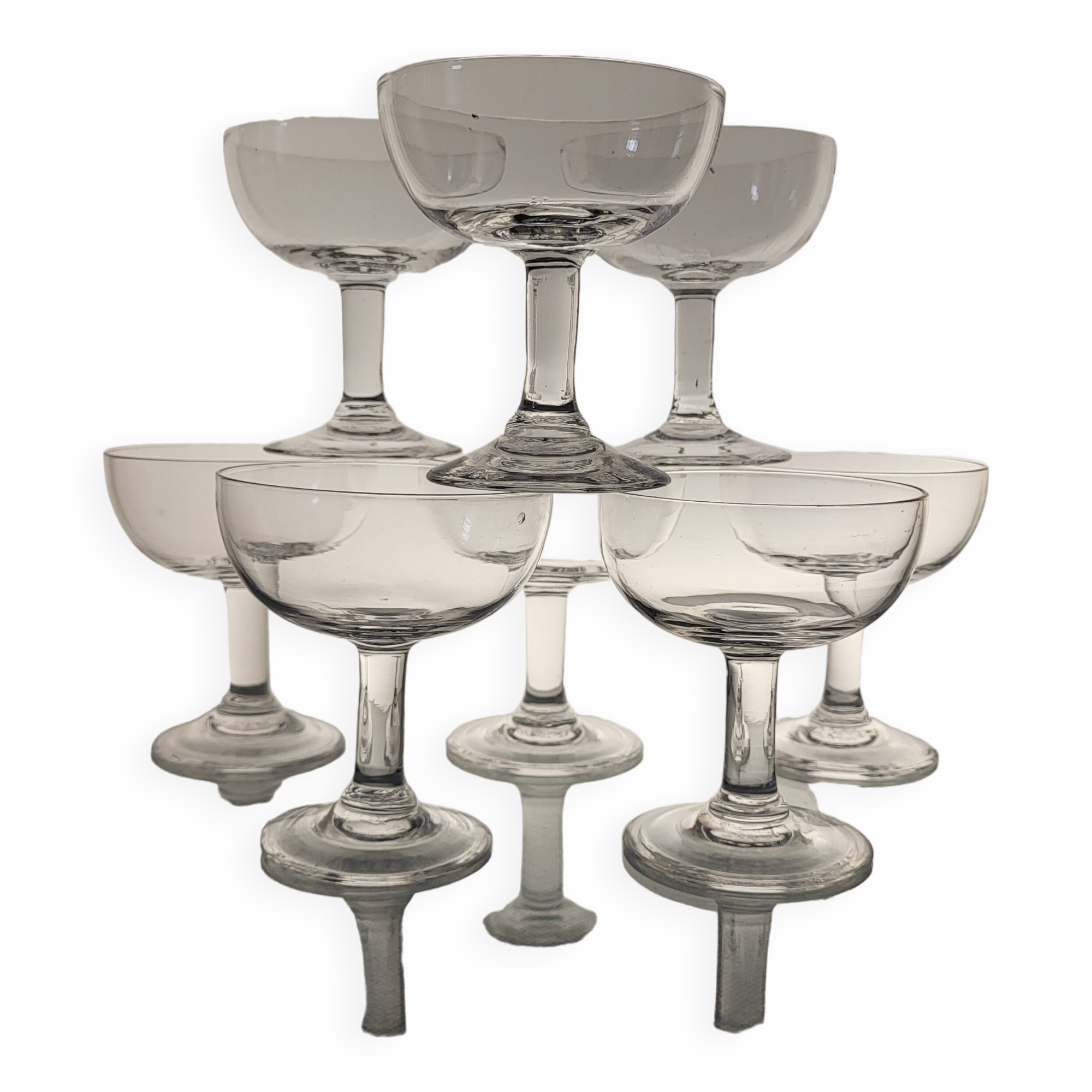 8 blown glass champagne glasses