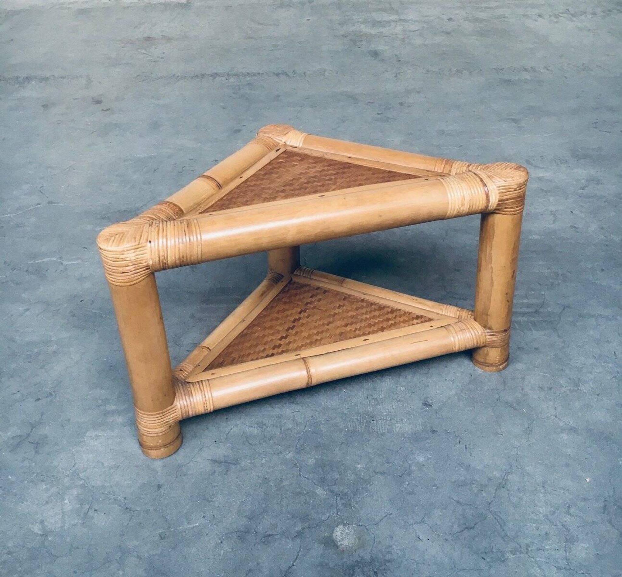Handcrafted Bamboo Corner Table Set, 1970s, Set of 2
