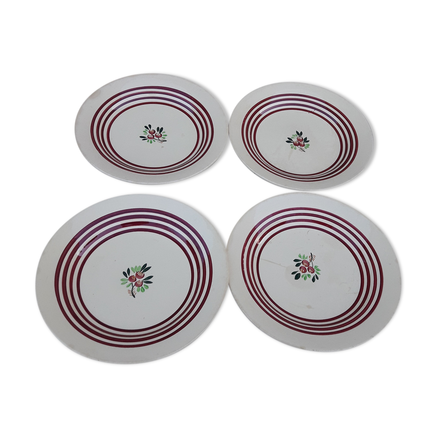 4 hollow plates in Gien earthenware red edain and flower diam 22.5 cm