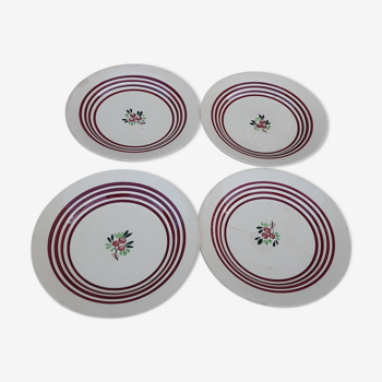 4 hollow plates in Gien earthenware red edain and flower diam 22.5 cm