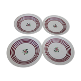 4 hollow plates in Gien earthenware red edain and flower diam 22.5 cm